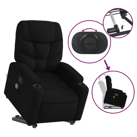 vidaXL Stand up Massage Recliner Chair Black Fabric
